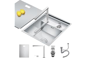 XDCXYD Nascosto Lavandino Bar Cucina con Rubinetto Pieghevole, Lavandino Bar a Vasca Singola Sottopiano in Acciaio Inossidabile Nascosto per Piccole Cucine Bar RV (Silver B, 35x45x22CM)
