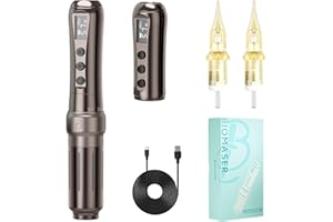 Biomaser UI Wireless Permanent Make-up Maschine Sechstakt verstellbarer kabelloser Stift mit 2 1000mAh Akku OLED Display für Permanent Make-up (Kaffee)