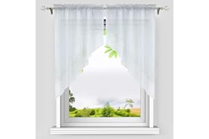 HeichkelL Zazdrostka woalowa, 2-częściowy zestaw na małe okna, tunele, krótka, dwuwarstwowa firanka kuchenna, biała, 80 x 80 cm (szer. x wys. ) (każda sztuka)