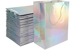 Qurygin Holographic Bag for Party, Fashionable Party Favor Bags Holographic, Multi-Functional Handled Bag for Birthday Weddings for Small Toys, Cookies, Chocolate, Souvenirs