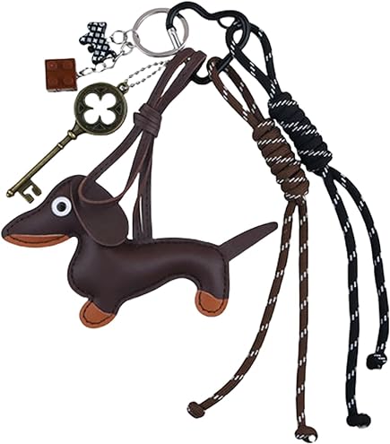 Portachiavi In Pelle Fatto A Mano A Forma Di Bassotto - Simpatico Regalo Per Donne E Uomini - Disponibile In Marrone E Nero
