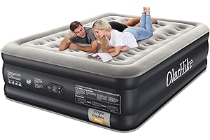 OlarHike Inflatable Mattress, Air Bed with Built-in Electric Pump, King Size Blow Up Self Inflating Guest Airbed with Flocked Surface for Camping or Home Use, 202cm L x 151cm W x 46cm H(Black)