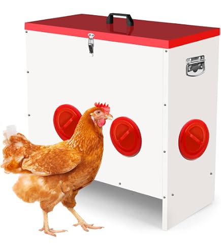 Großer Hühnerfutterautomat 15 Kg (33 Lbs) Mit 6 Futteröffnungen – Regensicher & Feuchtigkeitsresistent Für Hühner, Enten & Gänse, Perfekt Für Stall, Hof & Garten