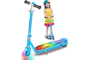 ALLMOVE Trottinette Electrique Enfants 4 à 8 Ans, Roue Flash Colorée & Lumières de Pédale & Hauteur Réglable, 10 km Portée, Vitesse de sécurité 4-8 km/h, Moteur 100W, Léger Trotinette Enfant, X3 Pro