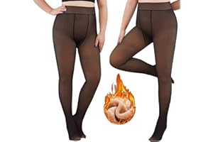 DSLIHA Mujeres Invierno Medias, Leggings para Mujer, Cálido Invierno Terciopelo Elástico Leggings, Translúcidos Pantalones de Control del Vientre Cintura Alta, Mallas de con Forro Polar para Mujer