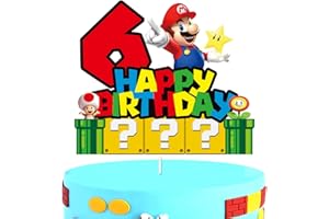 YOOYEH 1 PCS Mario Party Cake Toppers, 6th Cartoon Movie Themed Happy Birthday Party Supplies Decorations for Boys Girls Decorations (6th)