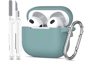 MHYALUDO Custodia per Airpods 3a generazione 2021,Custodia protettiva in morbido silicone per Airpods 3 con LED visibile sulla parte anteriore,con kit di pulizia,Verde pino
