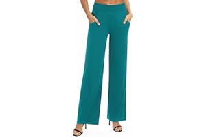 EXCHIC Donna Solido Sciolto Gamba Dritta Palazzo Pantaloni A Vita Alta Elastico Casual Pantaloni con Tasche
