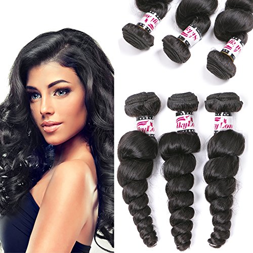 Silkylong Brazilian Hair 3 Bundles Loose Wave Weave Human Hair Budnles Extension 100% Unprocessed With Baby Hair 8a Grade Natural Black 1b for Black Women18 20 22