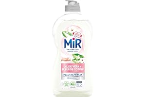 Mir Vaisselle - Soin Aloe Vera & Fleur de Coton - Respect des Peaux Sensibles - Dégraissant - Sans Conservateurs - Sans Allergènes Parfum - Marque Préférée des Français - Bouteille de 450 ml