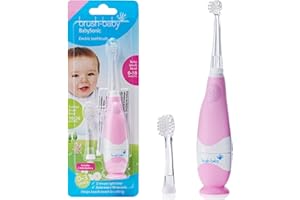 BRUSH-BABY Brush Baby BabySonic Infant and Toddler Electric Toothbrush for Ages 0-3 Years - Smart LED Timer and Gentle Vibration Provide a Fun Brushing Experience (Pink)