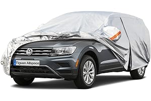 kayme Bâche Voiture Étanche Respirante Compatible avec VW Tiguan Allspace, 6 Couches Housse de Protection Voiture Extérieur, Contre Pluie Soleil Poussière avec Zip et Doublure en Coton.