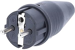 as - Schwabe Gummi-Stecker Schutzkontaktstecker mit doppeltem Schutzkontakt, Leitungen bis max. 1,5mm² für den Außenbereich geeignet, 230V, 16A, IP44, Schwarz, 60411