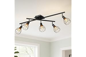 LVWIT Ceiling Lights,Ceiling Spotlights,Industrial 5 Way Kitchen Lights Ceiling,Adjustable E14 Black Ceiling Spot Lights,Indoor Spot Light for Living Room Lights Ceilings(NO Bulbs)