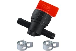 JEEGOWOOSS 1 Pcs 1/4" Fuel Shut Off Valve with 2 Clamps, Motorcycle Petcock Fuel Tank Tap Valve, Straight Gas Shut Off Valve for Lawn Mowers, Engine Generator, Briggs & Stratton Gas Tank, Pressure Washer (Black)