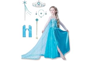 YIGOO ELSA Eiskönigin Prinzessin Kostüm Kleid Mädchen Kinder mit elsa kostüm Geschenke Accessoires- Perücke,Zauberstab,Krone,Kopfschmuck 120