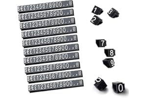 WANFOOU 10 Juegos Etiquetas de Precio, Price Tags Cubos de visualización de precios Ajustable Numero Contador Soporte Etiqueta de precio de venta Bloques, Kit de cubos de precio(Blanco sobre Negro)