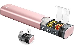 Serfeymi Tablettenbox 7 Tage - Metall Medikamentenbox, Pillendose, Tabletten Organizer(Ersatzdichtung enthalten),Pillenbox,Dispenser Medikamente für Pill, Supplement mit individuellem Deckel-Rosa
