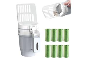 Nizirioo Cuchara de Arena para Gatos con Soporte, Cuchara de Arena para Gatos, Pala Arenero Gato con 8 Volúmenes Bolsas Basura, Desmontable Pala para Arena de Gato para Gatos Animal Doméstico (Gris)