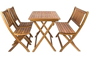 SAM 4-Piece Balcony Set Blossom Acacia Wood Solid + Oiled Garden Set with 1 Table 80 x 60 cm + 2 Chairs + 1 Bench Folding for Garden, Balcony and Patio