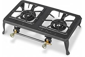 INTERGAS Dual Cast Iron Gas Burner – 6KW Double Camping Stove with Heavy Duty Frame – Portable LPG Cooker Outdoor Propane & Butane Twin Burner Hob for Caravan, BBQ, Festivals & Street Food Cooking