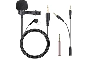 iGOKU Clip on Microphone, 3.5mm Lavalier Lapel Omnidirectional Condenser Mini Microphone for PC/Laptop/Smartphones, Perfect for Recording Interview/Video Conference/Podcast/Voice Dictation