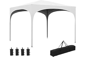 Outsunny Carpa Plegable 3x3 m Cenador de Jardín Altura Ajustable con Bolsa de Transporte Impermeable Anti-UV y Bolsas de Arena Gazebo para Exteriores Jardín Patio Blanco