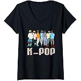 Damen K-Pop Korean Pop Music Boy Band für K-Pop Fanatics T-Shirt mit V-Ausschnitt