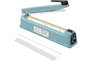 Flexzion 300 mm (12) Impulse Sellador 350 W – manual de plástico bolsa de polietileno sellador de calor máquina Closer Kit wajustable temporizador, portátil con elemento de repuesto agarre y cinta