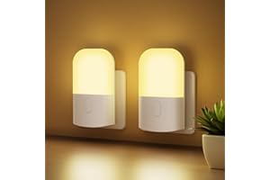 GRIFEMA GD101-2 [2 Piezas] Luz Nocturna Infantil 3 Niveles de Brillo Ajustables, Luz Nocturna con Sensor de Luz para Habitación de Niños, Baño, Pasillo, Cocina, Escaleras, 2700K Blanco Cálido