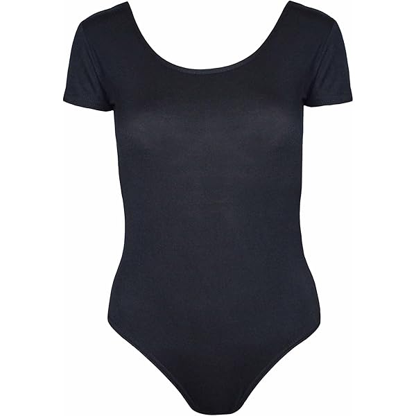 Justaucorps Femme Manches Courtes - Col Rond - Viscose Élastique - Noir 40-42