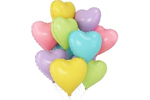 GRESATEK Pastel Colorful Heart Balloons,10Pcs Rainbow Foil Heart Shaped Balloons,18Inch Pink Blue Yellow Green Purple Helium Balloons for Valentines,Engagement,Brithday,Baby Shower,Wedding Party Decorations