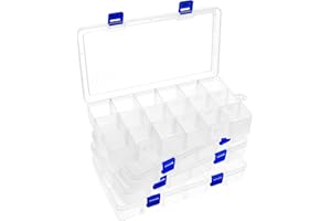DARUITE Caja organizadora de plástico con divisores, 18 compartimentos, organizador de joyas, caja organizadora transparente para cuentas, pendientes, accesorios pequeños(4PCS)