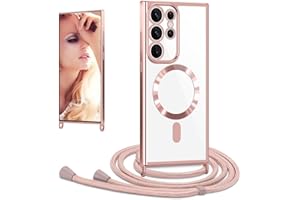 CaseLover Magnetische Handyband für Samsung Galaxy S25 Ultra 5G Hülle mit Band, Klare Silikon Necklace Handyhülle mit Kordel zum Umhängen Stossfest mit Kameraschutz Bumper Schutzhülle Case, Roségold