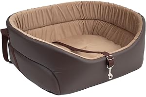 BOUTIQUE ZOO Hunde Autositz Universal Waschbar Abriebfest, Autositz Hund für Vordersitz, Beifahrersitz, Rückbank, Hundebett Hundetasche, L: 56 cm x 48 cm, Braun - Kunstleder: Wildlederimitat