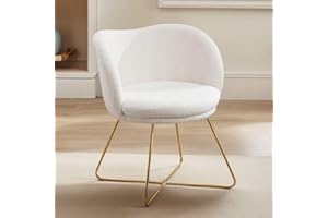 chairus Fotel wypoczynkowy ze sztucznej skóry fotel toaletka sypialnia ze złotymi nogami, pojedyncze krzesło wypoczynkowe na recepcję/balkon, biały