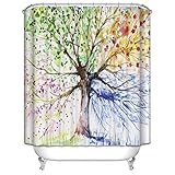 Bunte Baum Badezimmer Duschvorhang Anti-Schimmel Polyester Duschvorhänge wasserdicht antibakteriell mit 12 Haken (180 x 180cm)