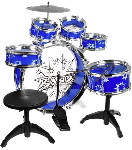 DREAMADE Batterie Enfant Avec 5 Tambours, 2 Cymbales, Clavier à 8 Touches, Ensemble De Tambours De Jazz Avec Microphone, Tabouret, Effets Lumineux, Cadeau Pour Enfants 3+Ans (Rouge