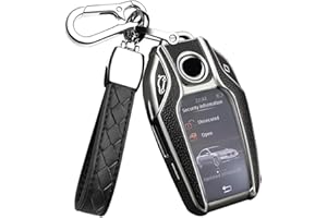 HIBEYO Smart Car Key Case Fits BMW Key Case Protective Cover for BMW 5 Series 7 Series i8 730li 740li 750li New X3 X7 Key Box Display Key Remote Key TPU Leather Texture Silver