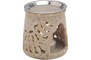 ‎MAMEMI MaMeMi Speckstein Räucherstövchen [Höhe 10 cm Handarbeit] Zum Räuchern mit Teelicht