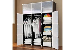 BAKAJI Armadio Guardaroba Modulare 12 Cubi con 2 Ante Appendiabiti 6 Scaffali Mobile Componibile Modulabile Salvaspazio Storage Organizer Vestiti Armadietto Portatile Casa Design Moderno