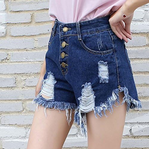 LiuJianQin Jeans ZXQZ Women's Denim Shorts Broken Hole Denim Shorts High-rise Wide-leg Jeans Shorts Women's jeans (Color : Dark blue, Size : S)