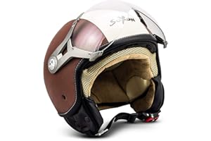 ‎SOXON Soxon® SP-325 „Vintage“ · Jet-Helm · Motorrad-Helm Roller-Helm Scooter-Helm Moped Mofa-Helm Chopper Retro Vespa Vintage Pilot Biker Helmet Damen · ECE 22.05 Visier Schnellverschluss Tasche M (57-58cm)