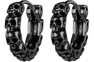 PUNKTRACKER Gothic Skull Hoop Earrings for Men Surgical Steel Mens Huggie Earrings Punk Black Helix Piercing Jewelry for Women