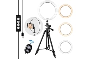 SOBETA 10" Ring Light, Luce Per Selfie Telecomando con Trepiedi per Cellulari, 3000k-5600k 3 Modalità e 10 Luminosità, Luce ad Anello USB per Tik Tok/Youtube/Trucco/Selfi