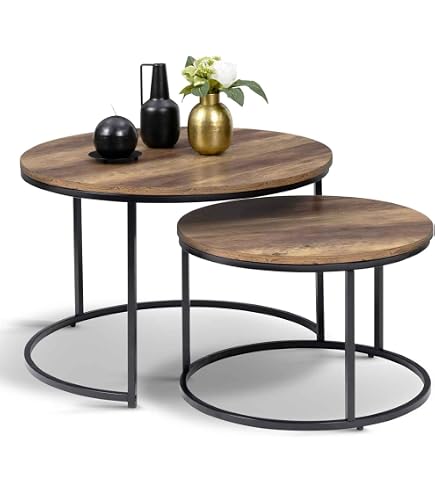 Tables Basses Gigognes IDMarket Austria - Lot De 2 En Bois Et Métal Noir | Style Industriel Vintage