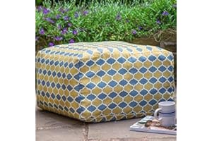Izabela Peters Designer Waterproof Moroccan Garden Outdoor Rectangluar Pouffe - Grey & Mustard Badi, Marrakech Collection - Designed, Printed & Handmade in the UK