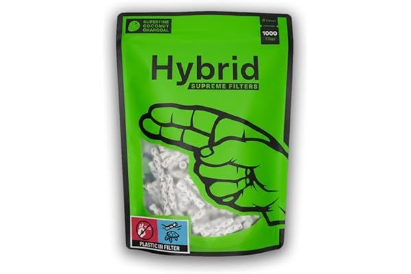 Hybrid filtres à Charbon Actif - Sachet de 1000 filtres - Slim 6,4 mm - Demi-Charbon Actif - Demi-pulpe - Classic