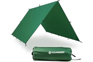 AQUAQUEST Aqua Quest Guide Toldo Cuadrado 3 x 3 m - Refugio de Lluvia para Mochileros de Ripstop Nylon de Silicona, Ultraligero, Impermeable - Ideal para Hamaca (Verde)
