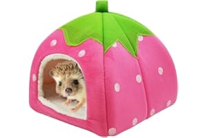 MOUHIV 2-in-1 Criceto Casa fragola Ratto Divano gerbilli Nido Grotta Caldo Totoro Tenda Antiscivolo Letto per dormire Tappetino per la cavia cincilla Scoiattolo Riccio Visone, Rosa 26 * 26 * 28cm